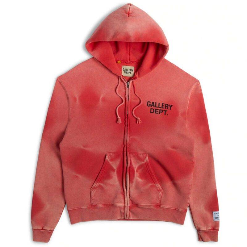 GALLERY DEPT. SUNFADED ENGLISH LOGO ZIP-UP-HOODIE - RED